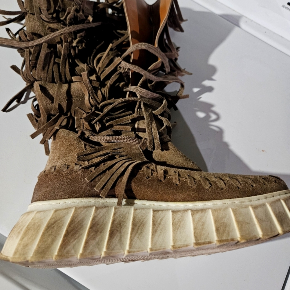 Brown Fringe Women's Boots Eclectic Stylish Italian Designer